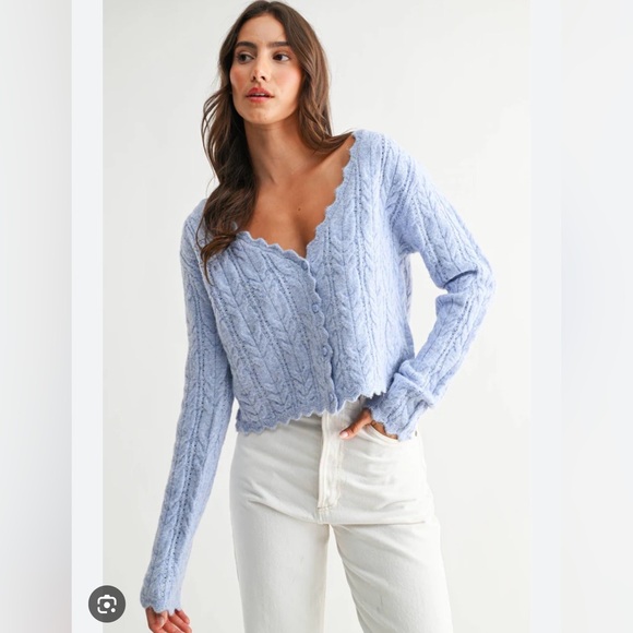 Camellia Sweaters - Camellia scallop gem cable knit cardigan size large